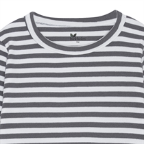 BIRKHOLM Stribet Rib Bluse Perfekt Hvid & Elefant Grå